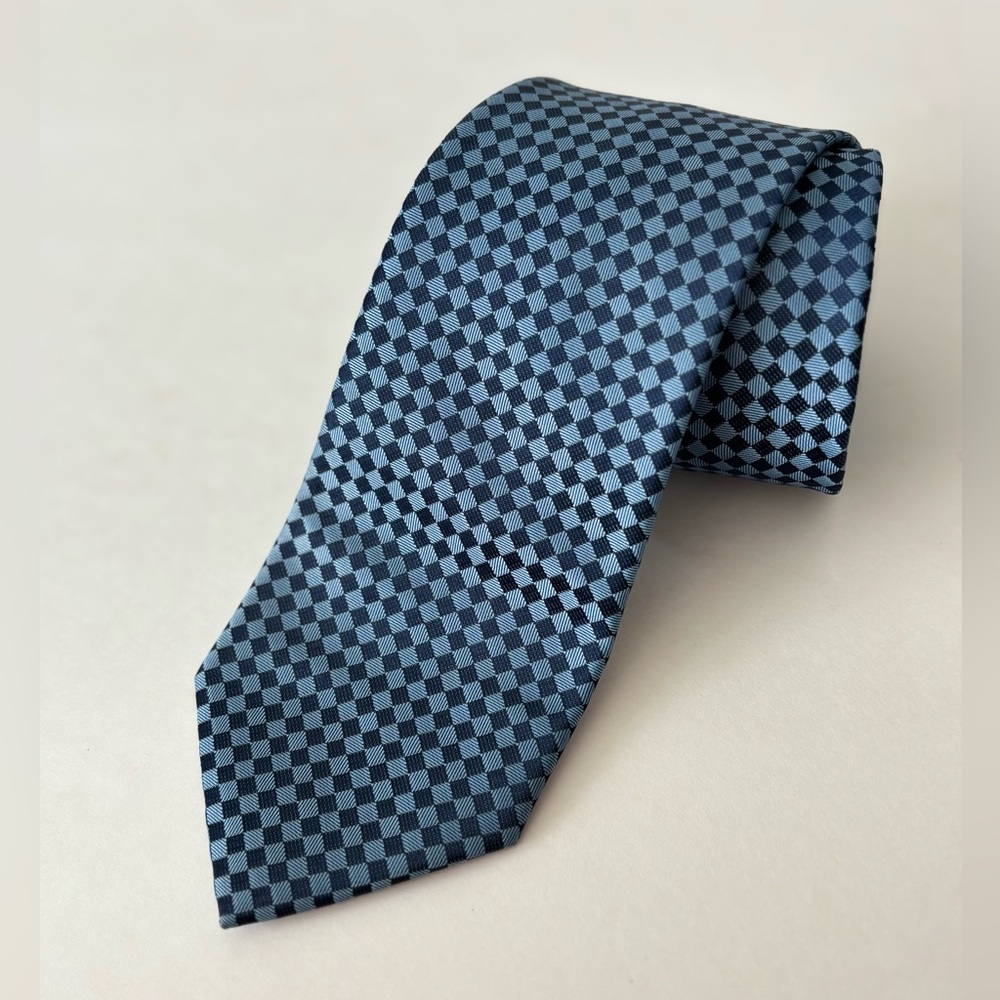 Vintage Blue Checkered Silk Tie